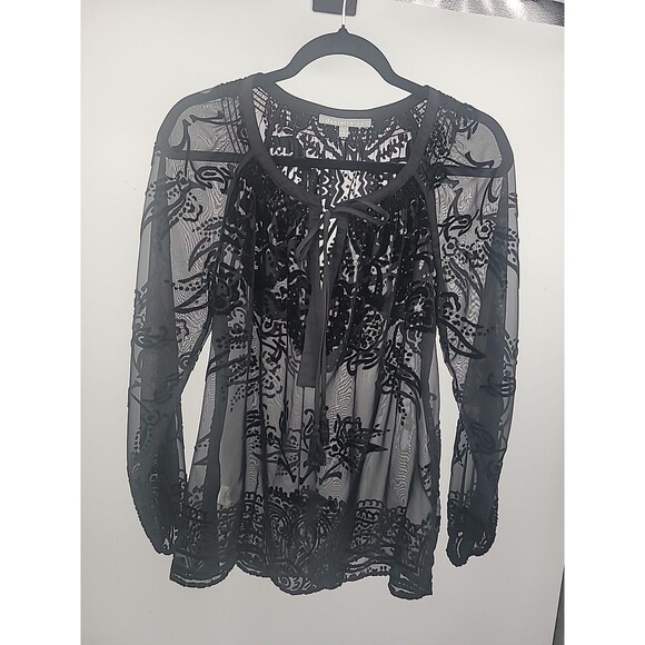 Daniel Rainn Tops - Daniel Rainn Sheer Burnt-out Velvet Top Sz M Whimsigoth Witchy
